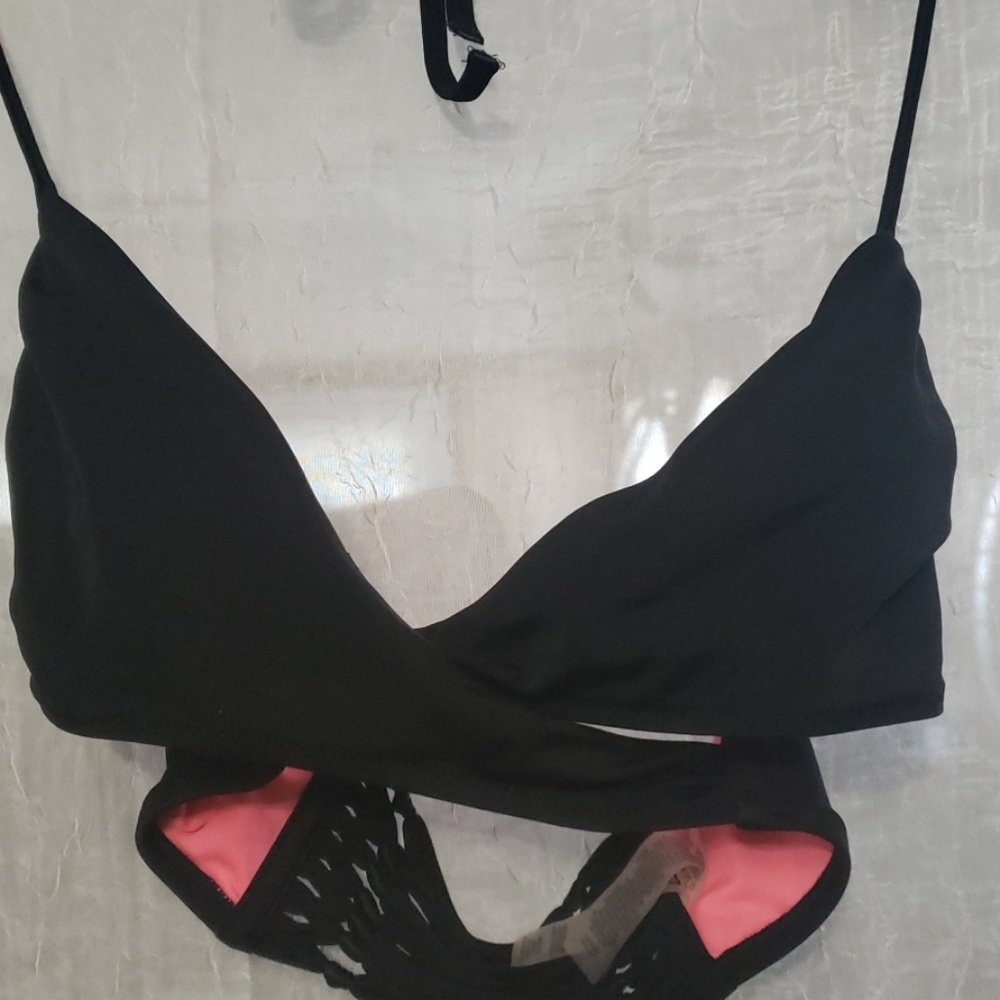 PINK Victoria's Secret Swim Bikini top Size Small Black Pink Preloved Vintage - Picture 11 of 15